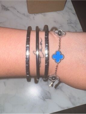 Blue Clover Charm Bracelet on Silver Chain